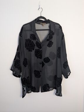 Harari Velvet Burnout Floral Blouse Size 2X Lagenlook Art To Wear